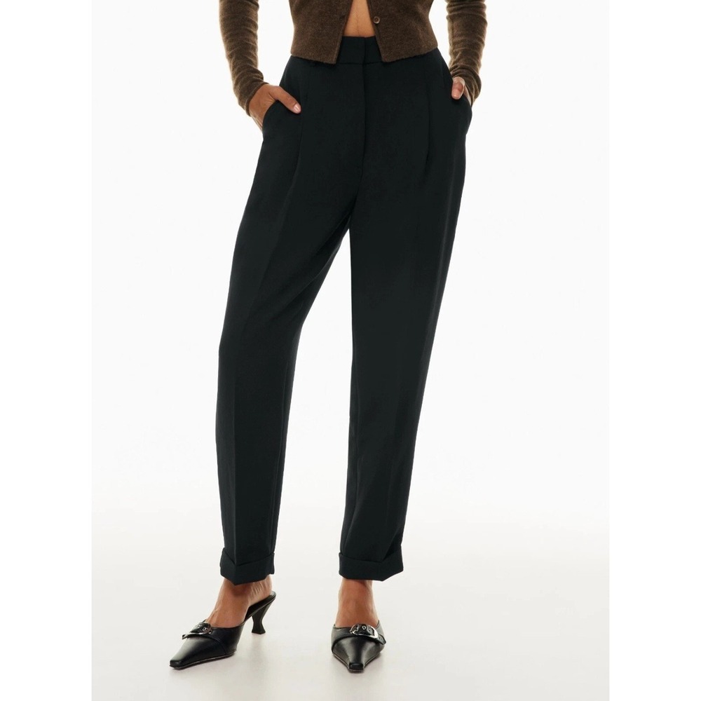 Aritzia Wilfred Dashwood Pants Womens 6 Black High-Rise Cuffed Hem Pleated Crepe